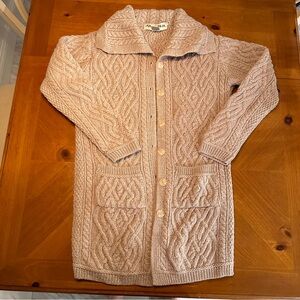 Aran Mor - 100% Wool - Long Cardigan - Sz M - Tan